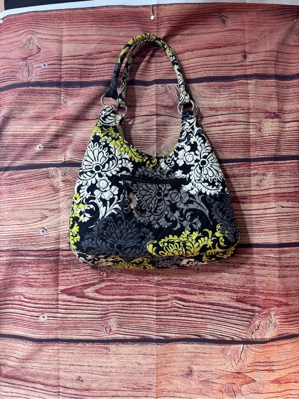 Large Vera Bradley Black, White & Lime Quilted Hobo Shoulder Bag